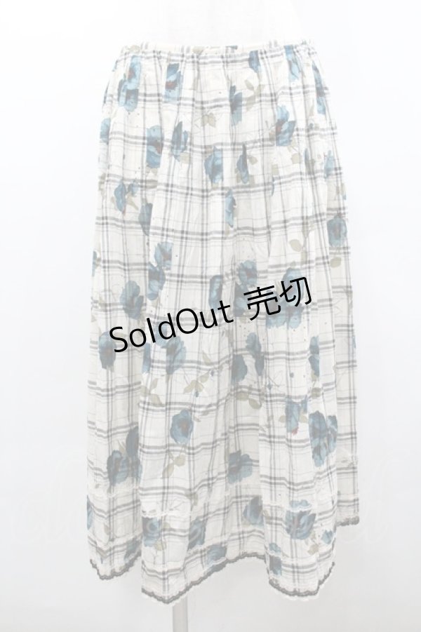 画像1: INGEBORG / チェック&花柄スカート 13号 アイボリー×ブラック×ブルー I-26-02-06-087-LO-SK-SA-ZI (1)