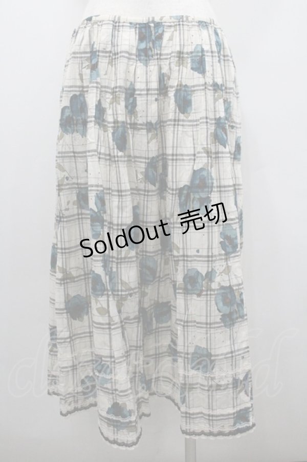 画像3: INGEBORG / チェック&花柄スカート 13号 アイボリー×ブラック×ブルー I-26-02-06-087-LO-SK-SA-ZI (3)