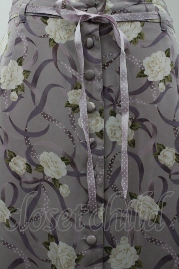 画像2: INGEBORG / 薔薇&ドットリボン柄前開きスカート L ラベンダー I-26-02-06-088-LO-SK-SA-ZI (2)