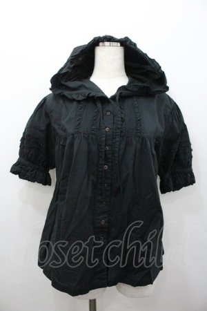 画像: PINK HOUSE / フロントピンタックフリルフード長袖ブラウス  黒 I-26-02-06-009-LO-BL-SA-ZI