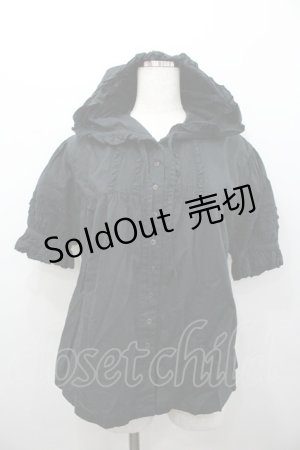 画像: PINK HOUSE / フロントピンタックフリルフード長袖ブラウス  黒 I-26-02-06-009-LO-BL-SA-ZI