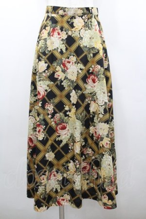 画像: INGEBORG / ローズフラワーブーケチェックスカート  ブラック×イエロー I-26-02-06-096-LO-SK-SA-ZI