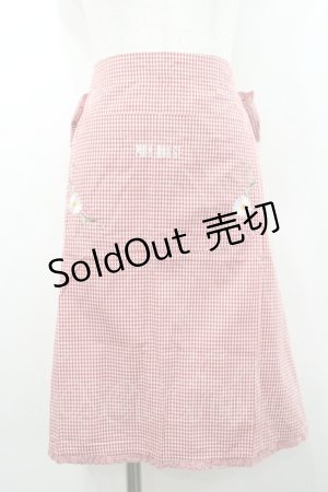 画像: PINK HOUSE / ギンガムチェック雛菊刺繍サロンエプロン  レッド I-26-02-06-098-LO-OP-SA-ZI