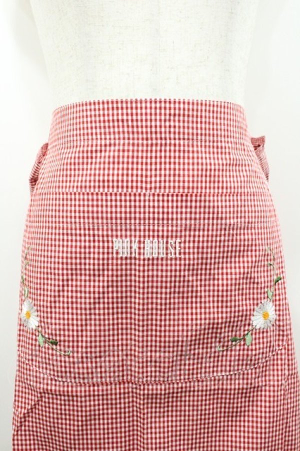 画像2: PINK HOUSE / ギンガムチェック雛菊刺繍サロンエプロン  レッド I-26-02-06-098-LO-OP-SA-ZI (2)