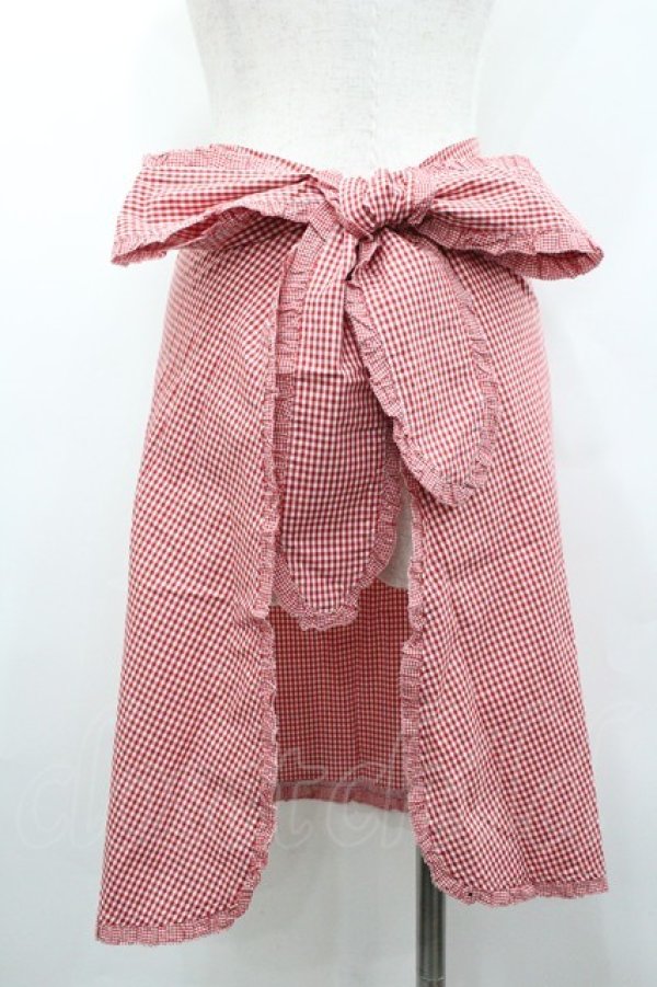 画像3: PINK HOUSE / ギンガムチェック雛菊刺繍サロンエプロン  レッド I-26-02-06-098-LO-OP-SA-ZI (3)
