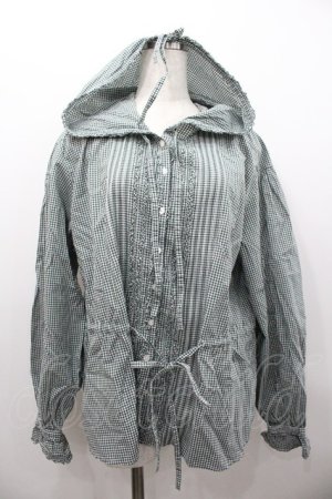 画像: PINK HOUSE / ギンガムチェックピコフリルフードブラウス  グリーンＸ白チェック I-26-02-06-010-LO-BL-SA-ZI