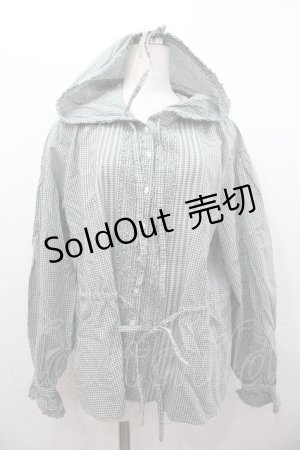 画像: PINK HOUSE / ギンガムチェックピコフリルフードブラウス  グリーンＸ白チェック I-26-02-06-010-LO-BL-SA-ZI