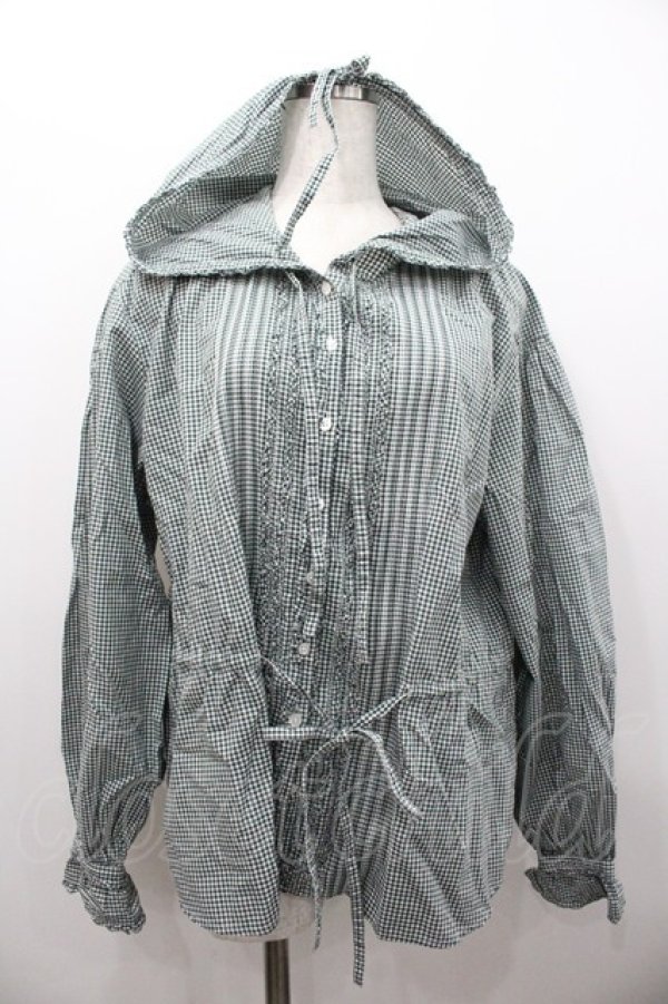 画像1: PINK HOUSE / ギンガムチェックピコフリルフードブラウス  グリーンＸ白チェック I-26-02-06-010-LO-BL-SA-ZI (1)