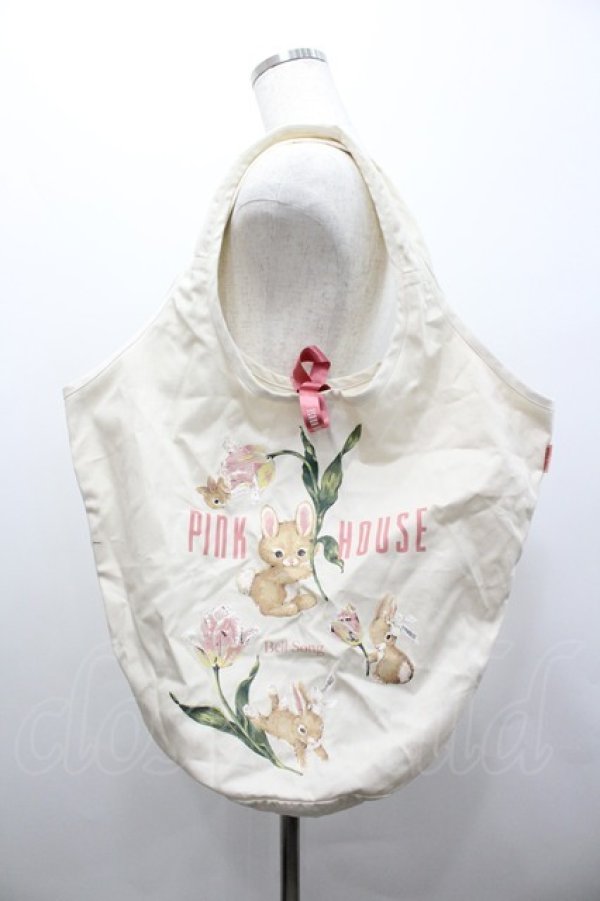 画像1: PINK HOUSE / チューリップうさぎプリントエコバッグ  キナリ I-26-02-06-112-LO-BG-SA-ZI (1)