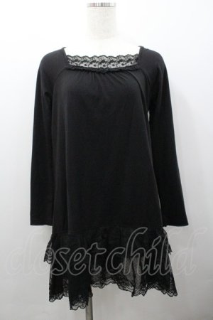 画像: PINK HOUSE / 裾2段レース長袖トップス  ブラック I-26-02-06-011-LO-TO-SA-ZI