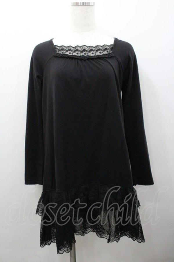 画像1: PINK HOUSE / 裾2段レース長袖トップス  ブラック I-26-02-06-011-LO-TO-SA-ZI (1)