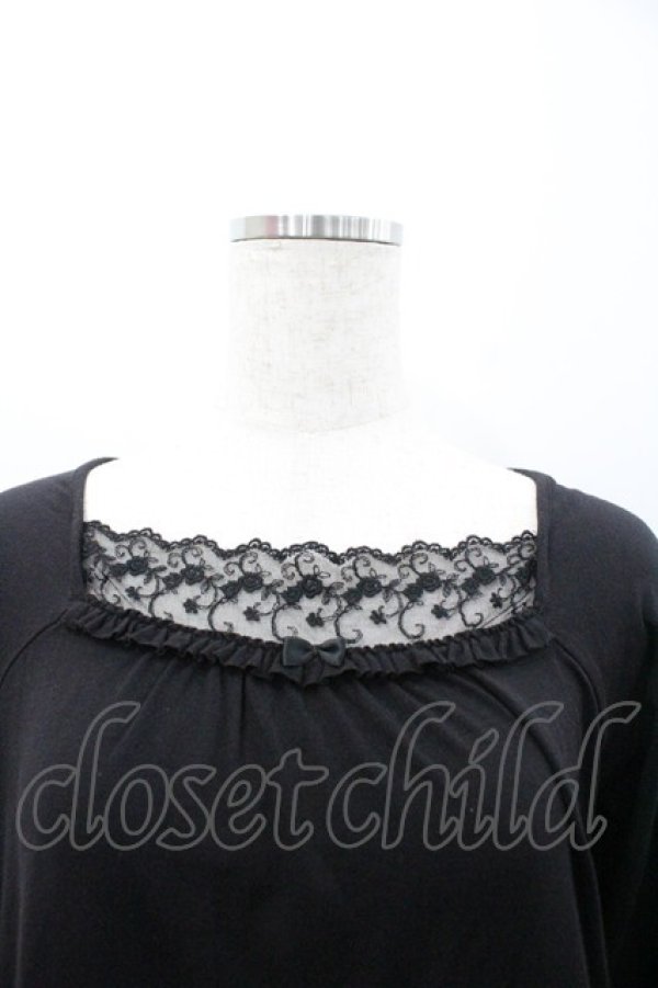 画像2: PINK HOUSE / 裾2段レース長袖トップス  ブラック I-26-02-06-011-LO-TO-SA-ZI (2)