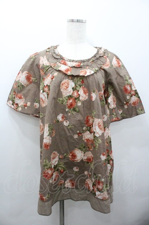 画像1: PINK HOUSE / 花柄五分袖チュニック  グレージュ I-26-02-06-014-LO-BL-SA-ZI (1)