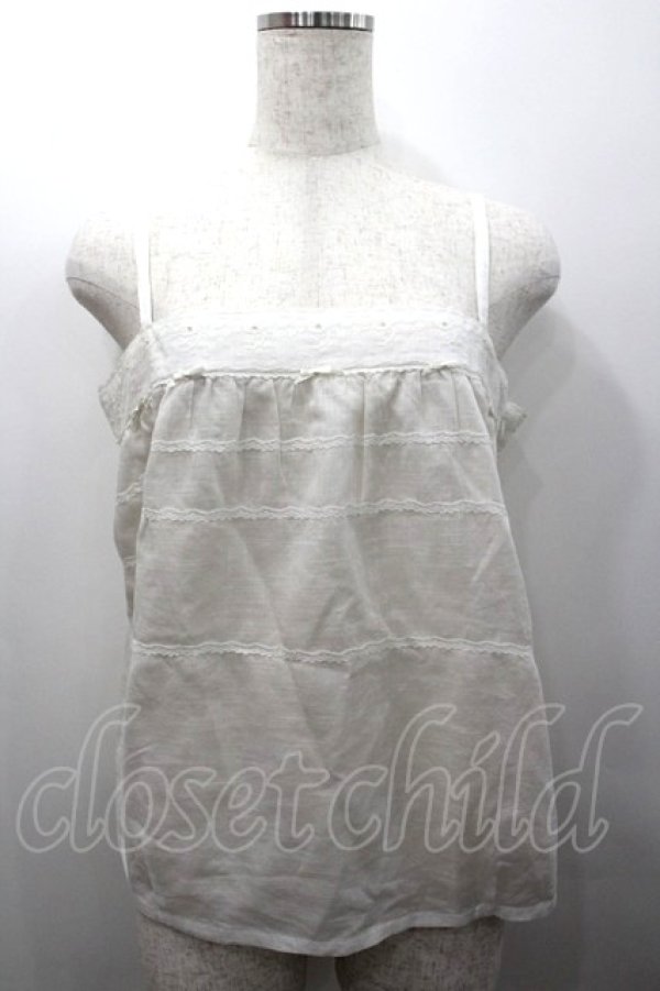 画像1: INGEBORG / 綿麻キャミソール M ホワイト I-26-02-06-016-LO-TO-SA-ZI (1)