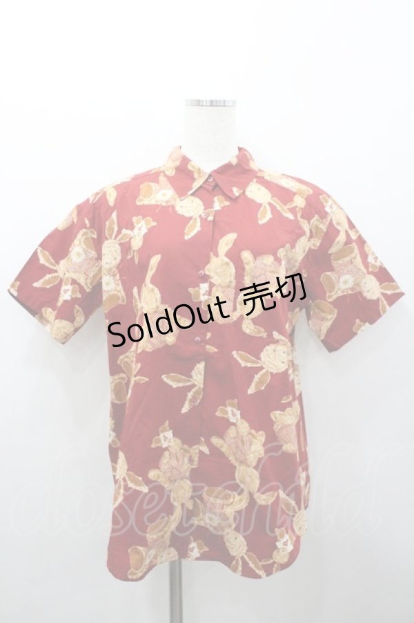 画像1: PINK HOUSE / オーバーオールうさぎさん半袖シャツ M レッド I-26-02-06-019-LO-BL-SA-ZI (1)