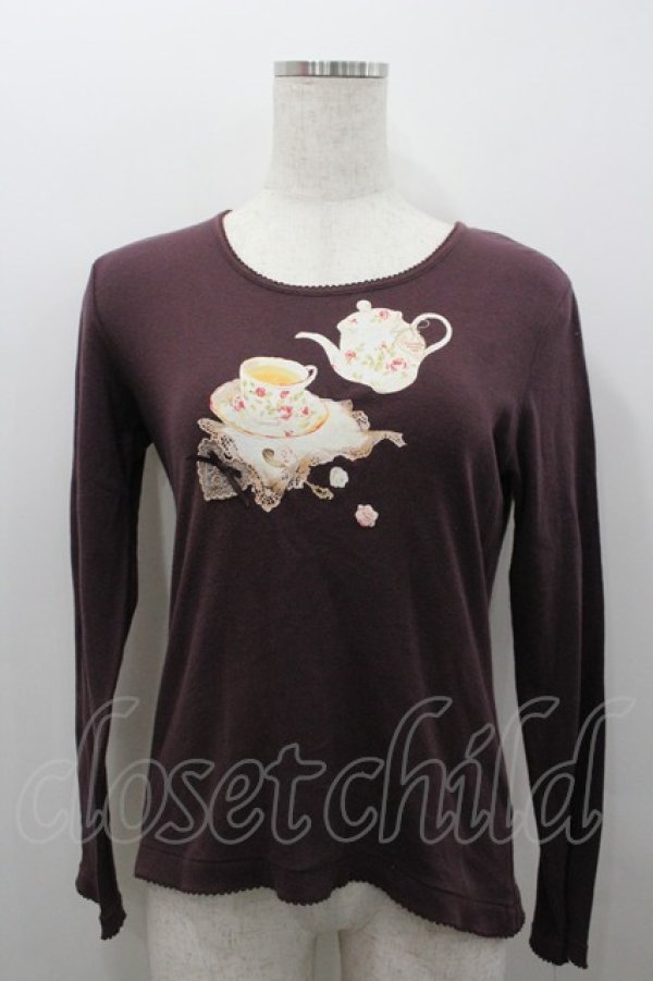 画像1: PINK HOUSE / ティーカップpt長袖Tシャツ M ブラウン I-26-02-06-021-LO-TS-SA-ZI (1)