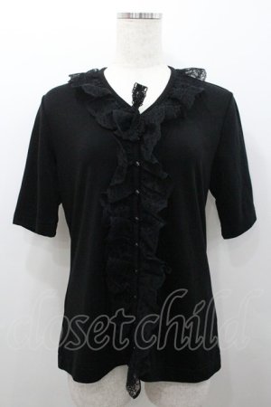 画像: INGEBORG / レース付き半袖カーディガン L ブラック I-26-02-06-027-LO-TO-SA-ZI