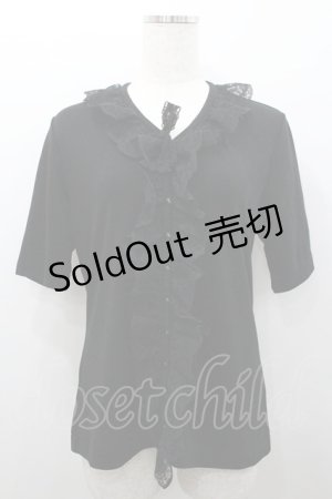 画像: INGEBORG / レース付き半袖カーディガン L ブラック I-26-02-06-027-LO-TO-SA-ZI