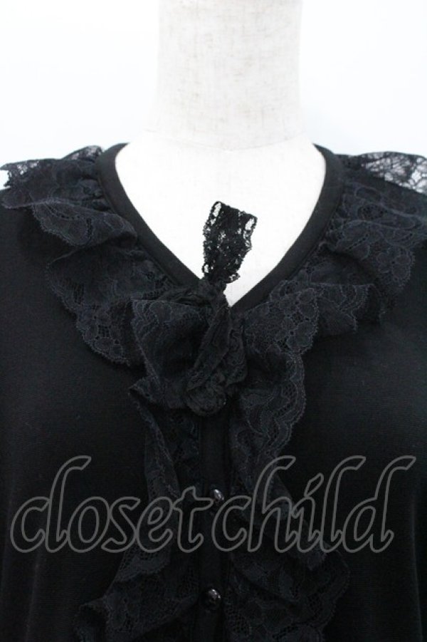 画像2: INGEBORG / レース付き半袖カーディガン L ブラック I-26-02-06-027-LO-TO-SA-ZI (2)