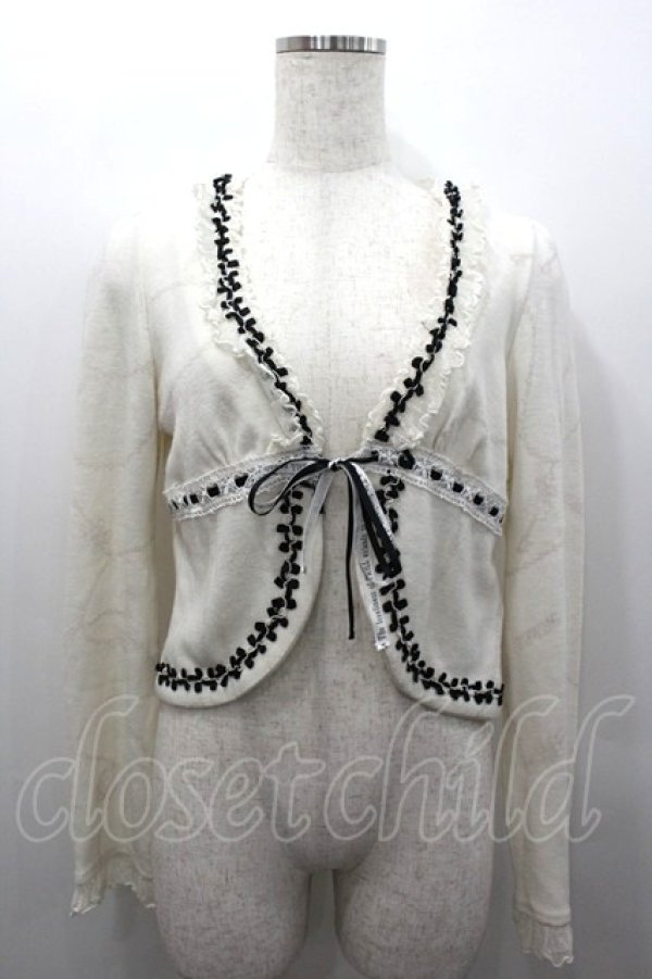 画像1: FRILL / はしごレースリボンカーディガン  白Ｘ黒 I-26-02-06-028-HN-TO-SA-ZI (1)