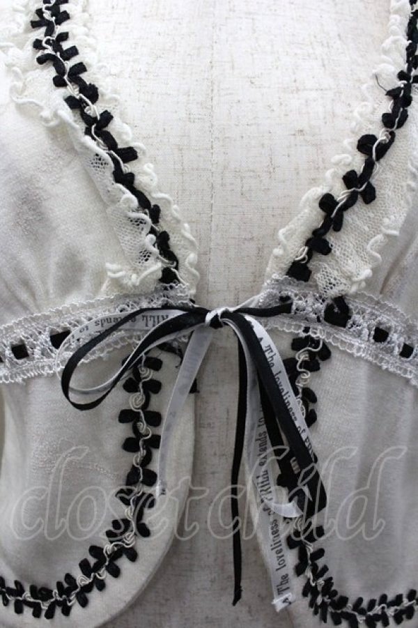 画像2: FRILL / はしごレースリボンカーディガン  白Ｘ黒 I-26-02-06-028-HN-TO-SA-ZI (2)