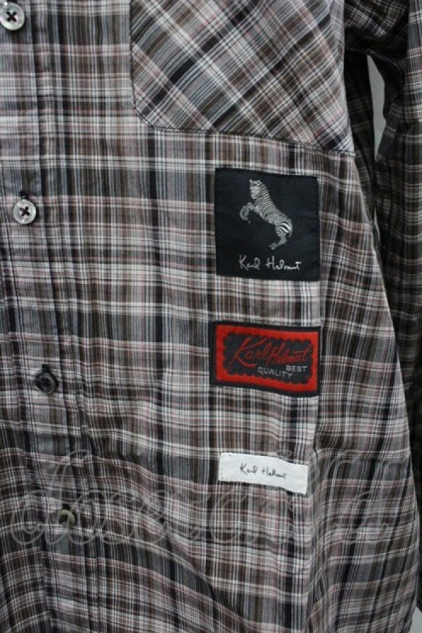 画像2: Karl Helmut / チェック&ワッペン長袖シャツ  ブラウン I-26-02-06-030-EL-BL-SA-ZI (2)