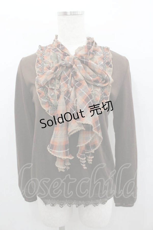 画像1: axes femme / チェックフリルトップス  ブラウン I-26-02-08-035-AX-TO-HR-ZI (1)