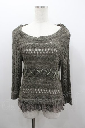 画像: axes femme / リボン編み風ニットトップス  カーキ I-26-02-08-044-AX-TO-SA-ZI