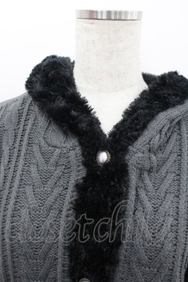 画像2: axes femme / ニット&ボアリバーシブルカーディガン  グレーＸ黒 I-26-02-08-045-AX-TO-SA-ZI (2)