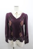 画像1: axes femme / アーガイルニット重ね風シャツトップス  パープルＸアイボリー I-26-02-08-047-AX-TO-SA-ZI (1)