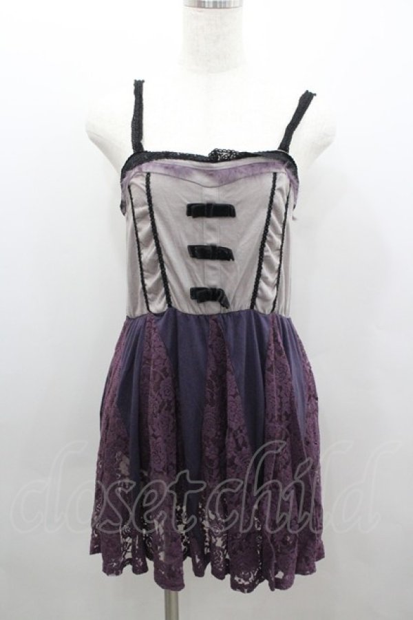 画像1: axes femme / レース切り替えキャミチュニック  グレーＸパープル I-26-02-08-048-AX-TO-SA-ZI (1)