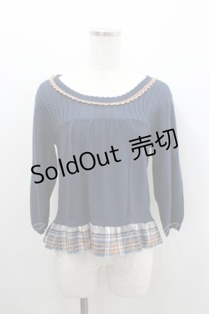 画像: axes femme / 裾チェックフリルニットトップス  ネイビーＸブラウン I-26-02-08-050-AX-TO-SA-ZI