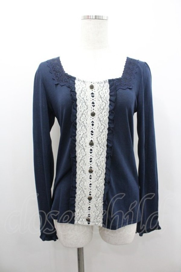 画像1: axes femme / フロントレースデザイントップス  ネイビーＸ白 I-26-02-08-051-AX-TO-SA-ZI (1)