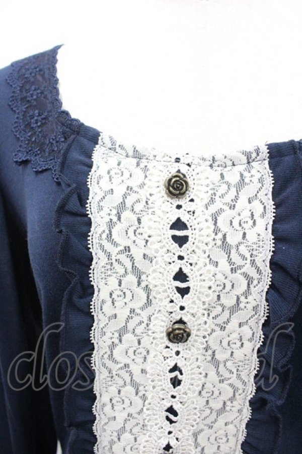 画像2: axes femme / フロントレースデザイントップス  ネイビーＸ白 I-26-02-08-051-AX-TO-SA-ZI (2)