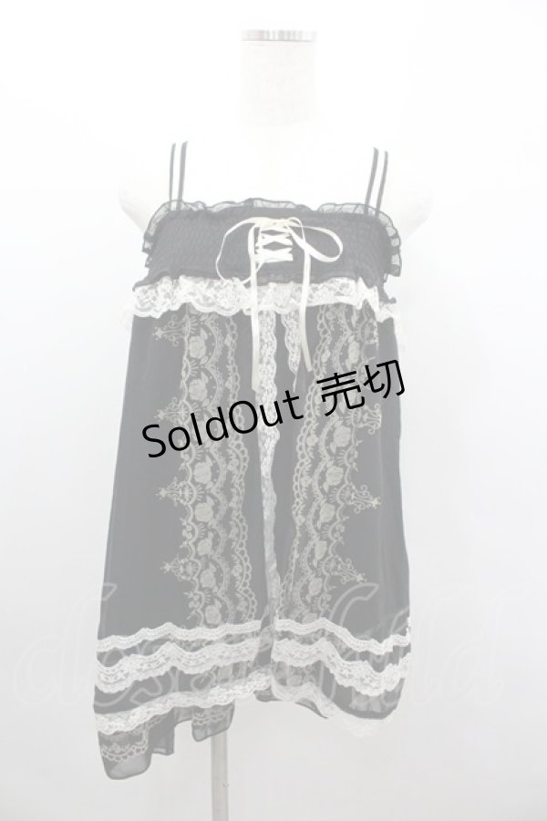 画像1: axes femme / フロッキー薔薇プリントシフォンキャミベビードール  黒Ｘ白Ｘベージュ I-26-02-08-053-AX-OP-SA-ZI (1)