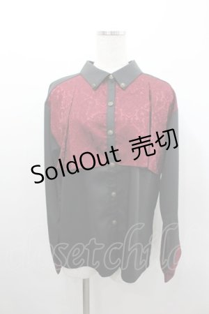 画像: axes femme / ジャガード切替フレア袖ブラウス  黒Ｘボルドー I-26-02-08-054-AX-BL-SA-ZI