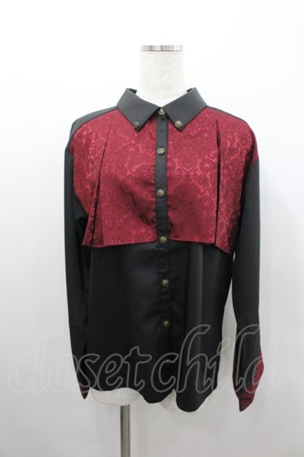 画像1: axes femme / ジャガード切替フレア袖ブラウス  黒Ｘボルドー I-26-02-08-054-AX-BL-SA-ZI (1)