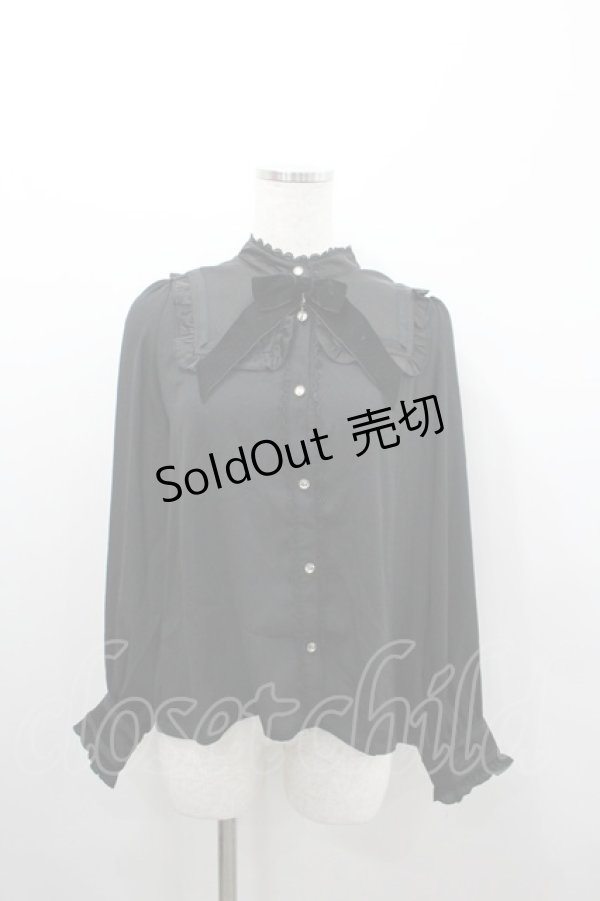 画像1: axes femme kawaii / セーラー立ち襟ブラウス  黒 I-26-02-08-056-AX-BL-HR-ZI (1)