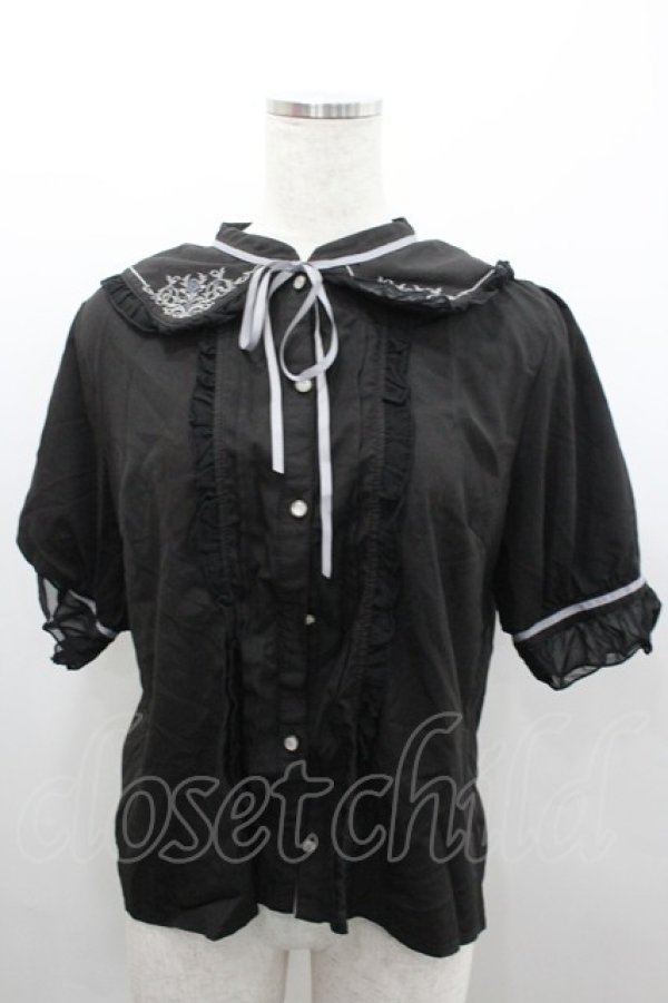 画像1: axes femme / モチーフ刺繍ブラウス  黒 I-26-02-08-058-AX-BL-SA-ZI (1)