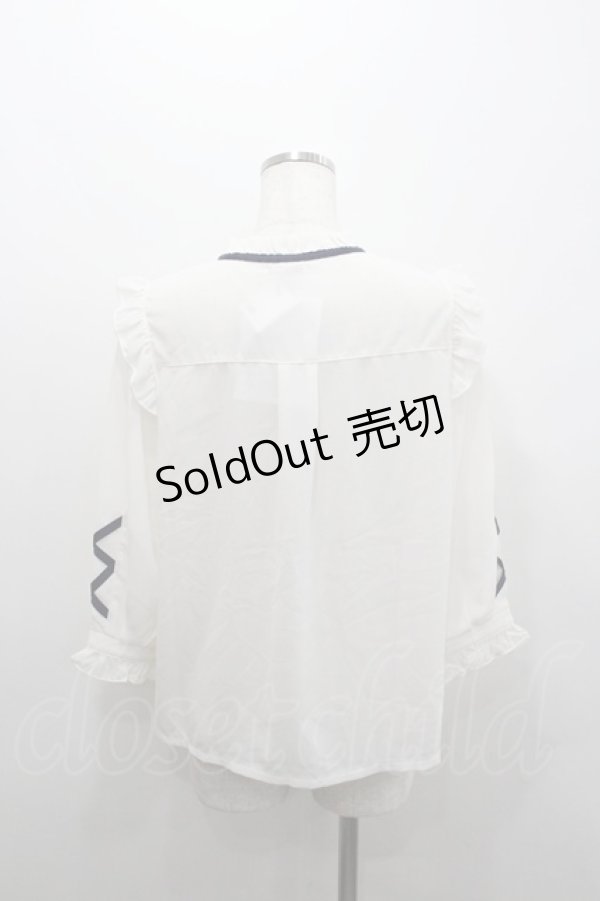 画像3: axes femme POETIQUE / ローズ刺繍レースアップブラウス  白Ｘ紺 I-26-02-08-006-AX-BL-SA-ZI (3)