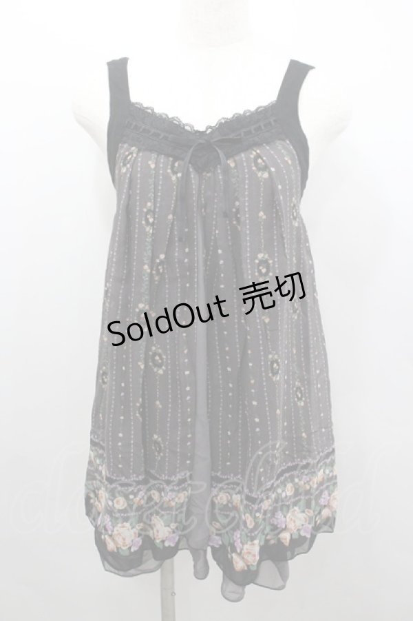 画像1: axes femme / ストライプフラワープリントノースリーブトップス  グレーＸ黒 I-26-02-08-060-AX-TO-SA-ZI (1)