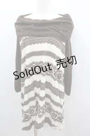 画像: axes femme / 薔薇レースボーダーオフショルニットワンピース  ブラウンＸアイボリー I-26-02-08-062-AX-OP-SA-ZI