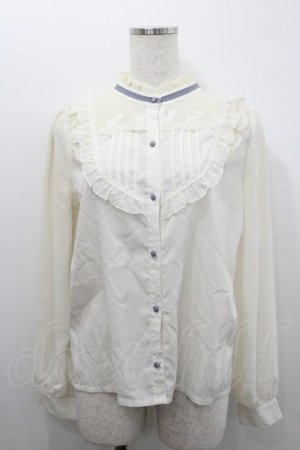 画像: axes femme / フロントレースハイネックブラウス  生成りＸ青 I-26-02-08-007-AX-BL-SA-ZI