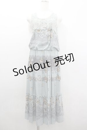 画像: axes femme / フラワー&レースドットプリントノースリーブワンピース  ミントＸグレー I-26-02-08-065-AX-OP-SA-ZI