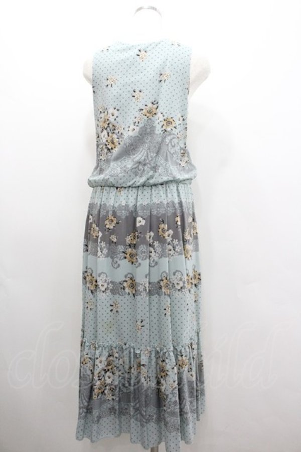 画像3: axes femme / フラワー&レースドットプリントノースリーブワンピース  ミントＸグレー I-26-02-08-065-AX-OP-SA-ZI (3)