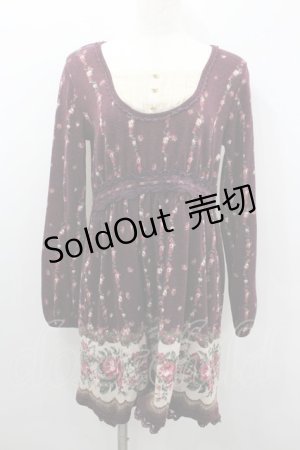 画像: axes femme / ローズパネル柄カットチュニ  ボルドー I-26-02-08-075-AX-OP-SA-ZI