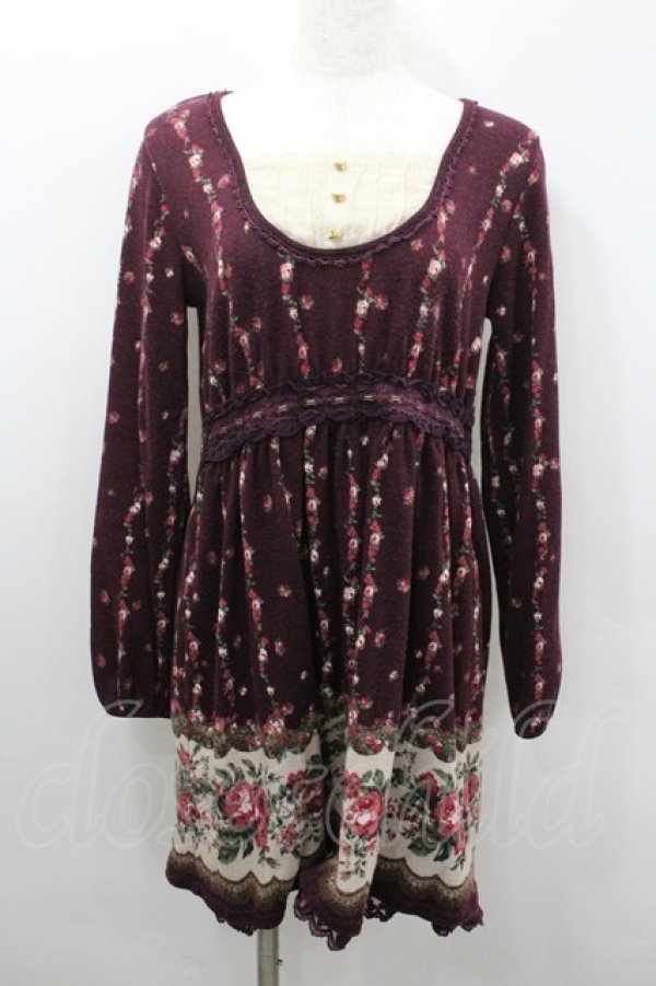 画像1: axes femme / ローズパネル柄カットチュニ  ボルドー I-26-02-08-075-AX-OP-SA-ZI (1)