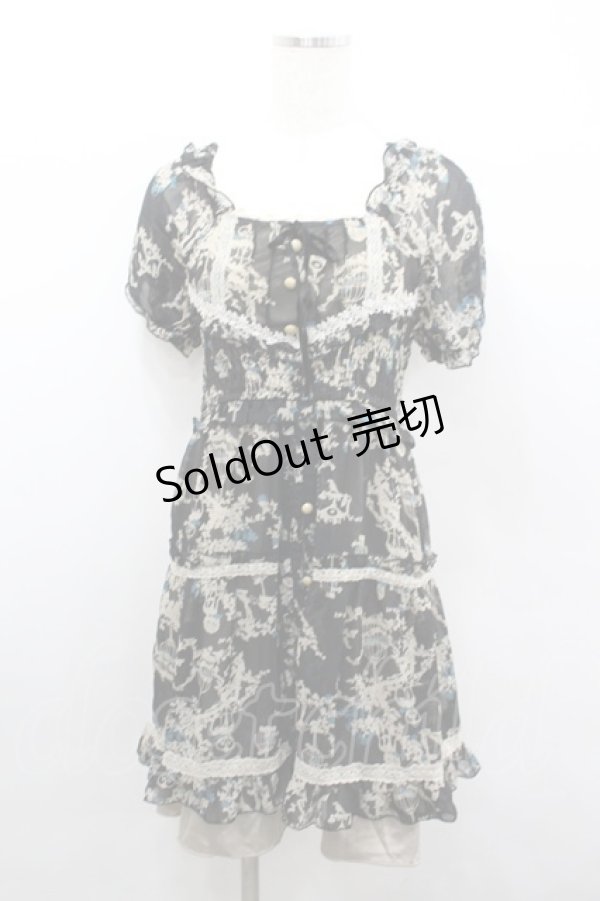 画像1: axes femme / バードケージ柄シフォンシャーリングワンピース  黒 I-26-02-08-089-AX-OP-SA-ZI (1)