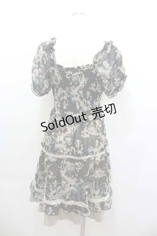 画像3: axes femme / バードケージ柄シフォンシャーリングワンピース  黒 I-26-02-08-089-AX-OP-SA-ZI (3)