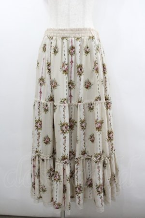 画像: axes femme / ストライプ花柄ロングスカート  生成り I-26-02-08-095-AX-SK-SA-ZI